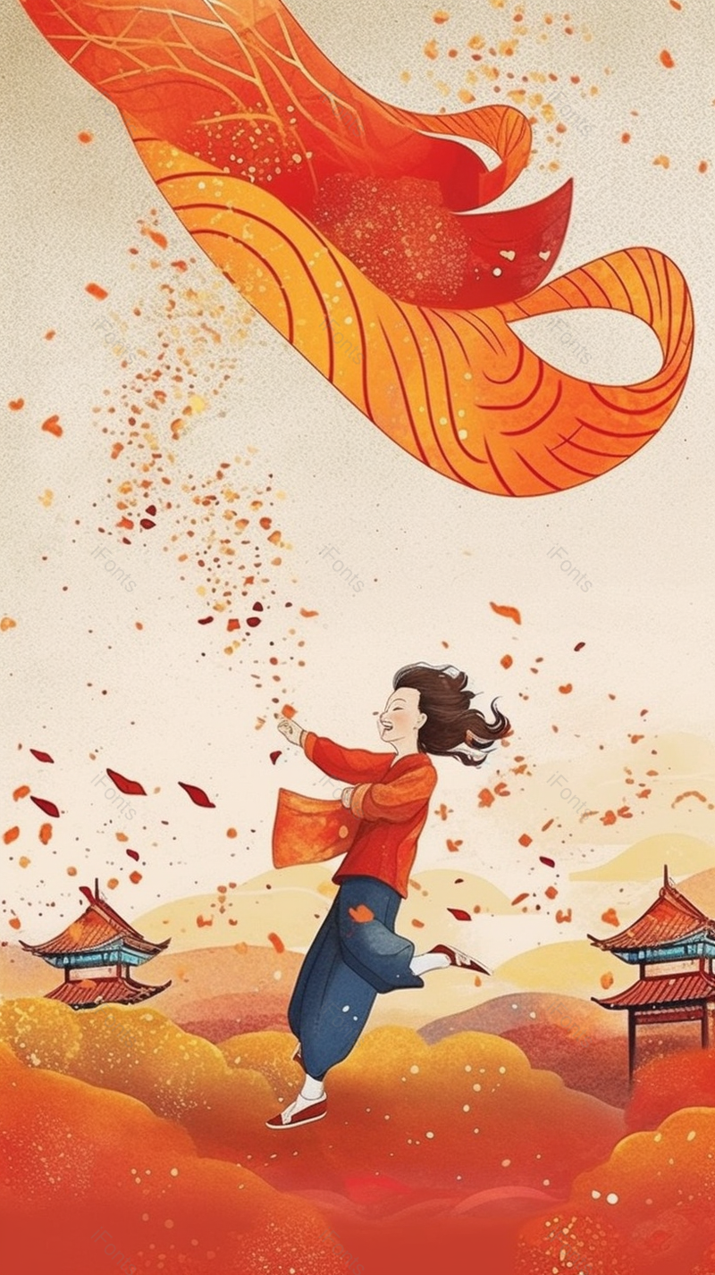 国庆节跳舞的女孩插画,插画/手绘图,插画/手绘图库,插画/手绘图下载,插画/手绘